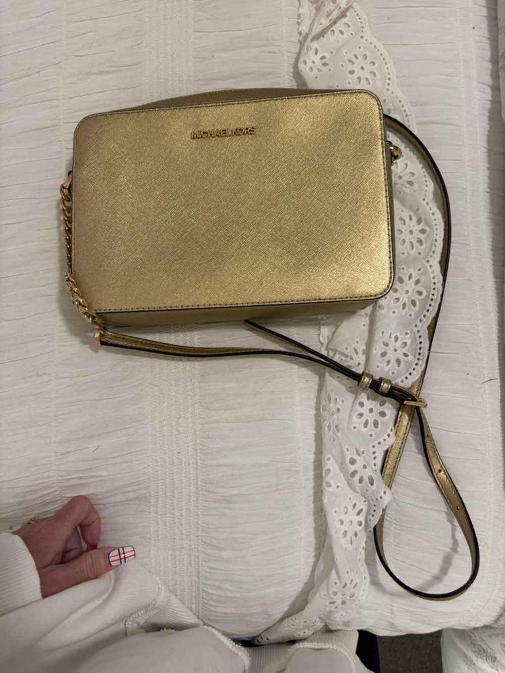 Michael Kors Metallic Gold Crossbody Camera Bag